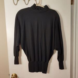 Joanie Char sweater black 100% wool  8 wide shoulders vintage 80s top knit shirt